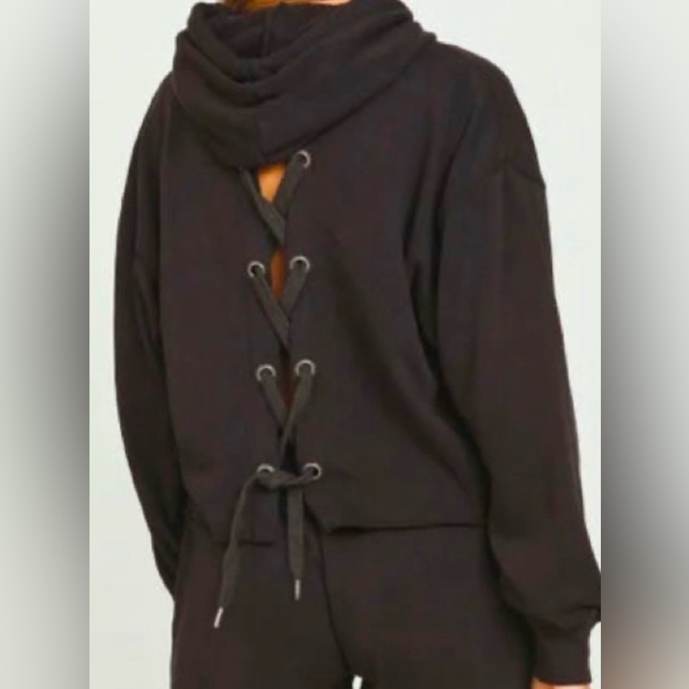 Vintage Havana Black Lace-Up Back Hoodie